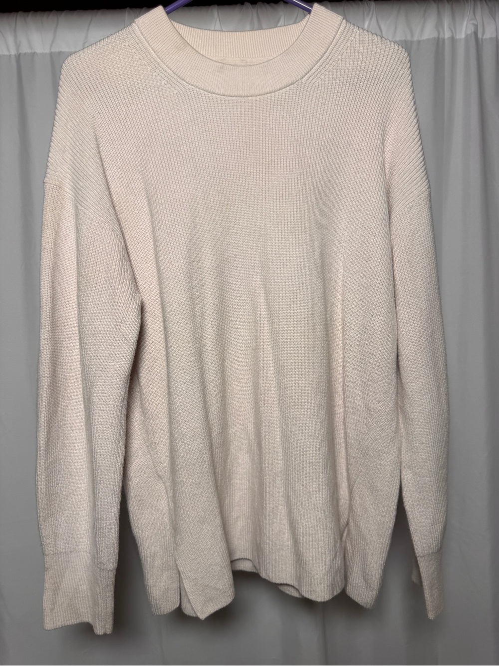Lululemon Womens 12 Merino Wool Blend Ribbed Crew Neck Sweater Pullover Ivory